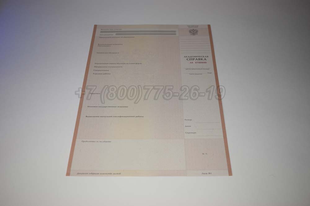 Академическая справка ВУЗа Гознак 2010-2013 год выпуска г.Иркутск