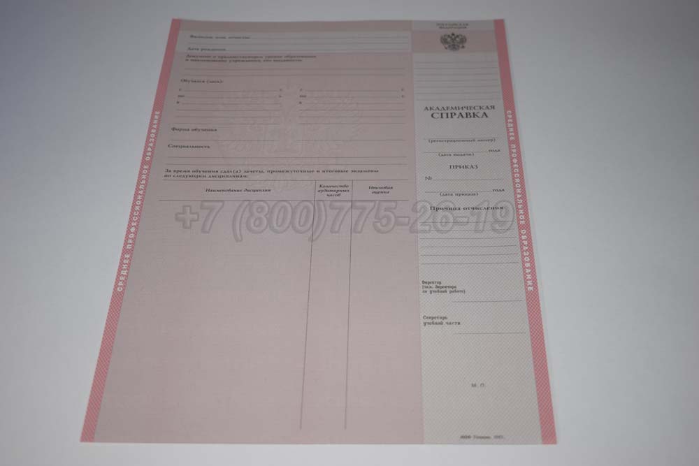 Академическая справка техникума Гознак 1997-2007 год выпуска г.Иркутск